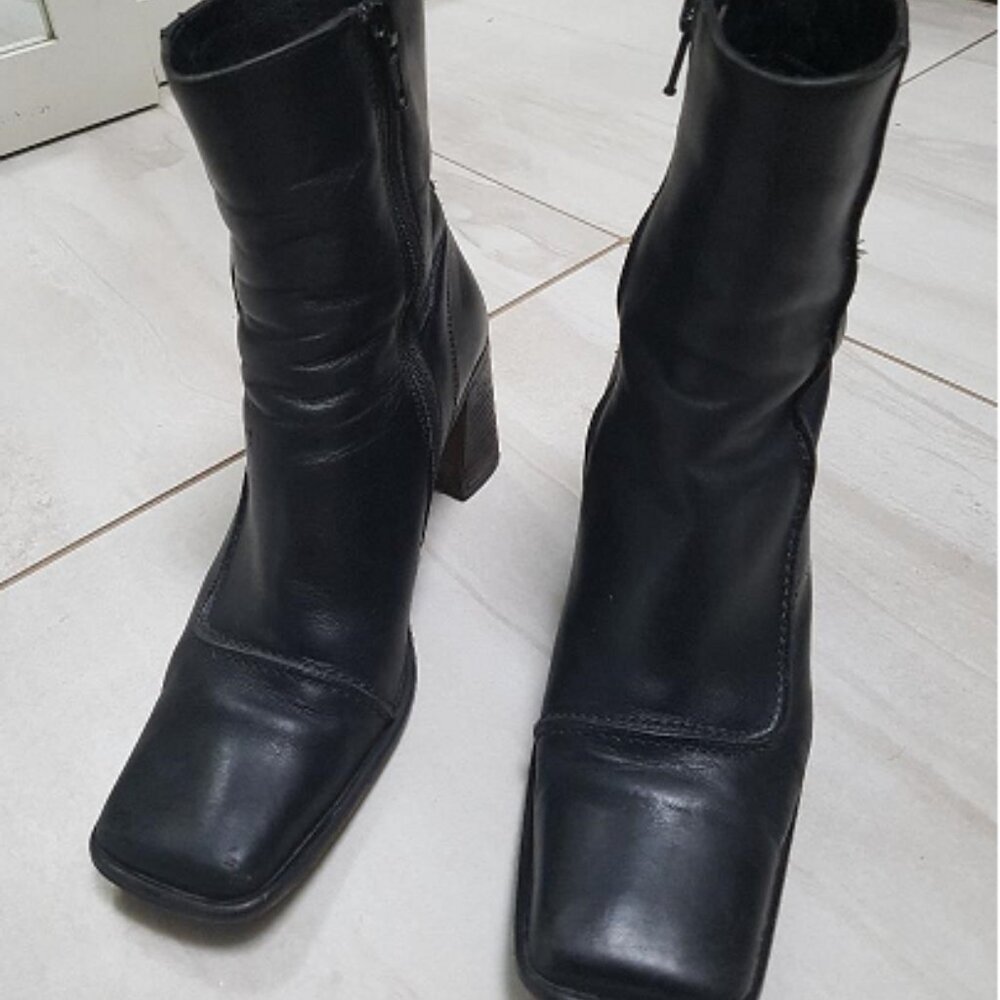 Simard Womens Genuine Leather Black Size 36  Ankle Boot Heels 2.75" Zip Quality